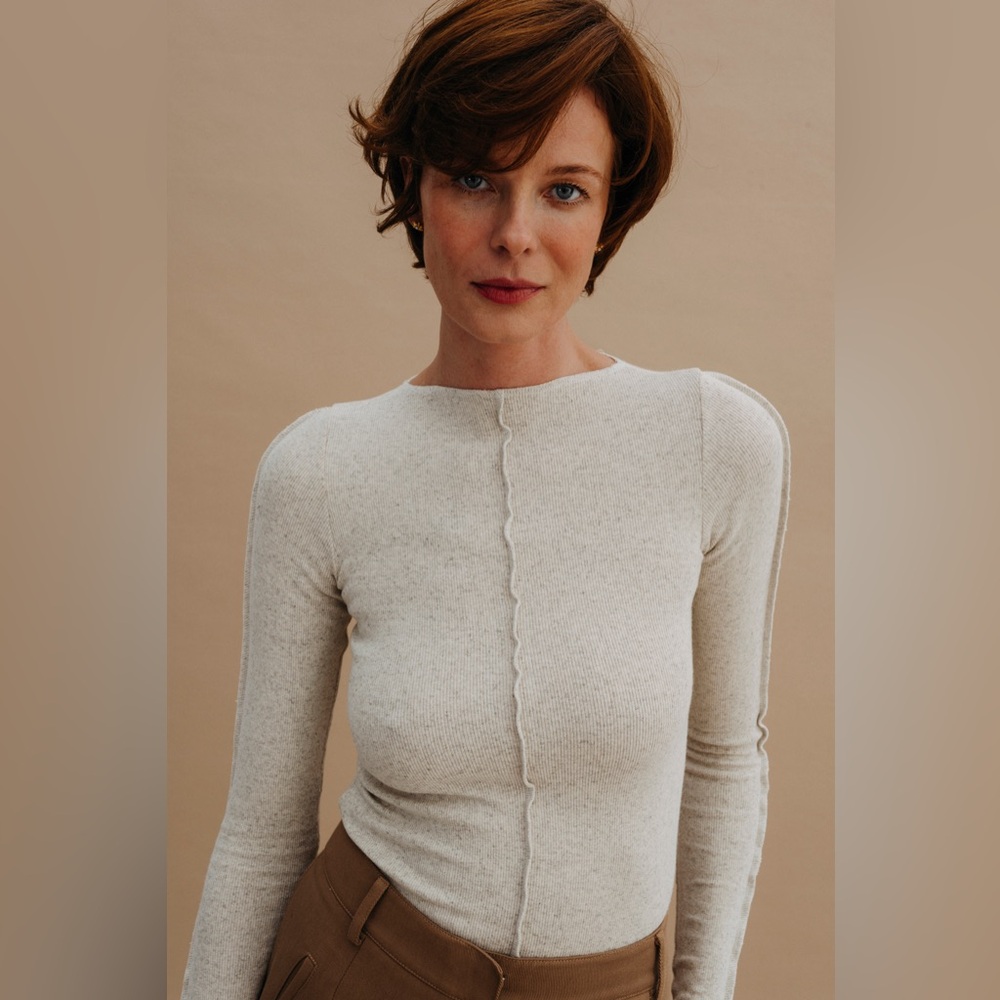 NAGO Beige Organic Cotton Long Sleeve Ribbed Top